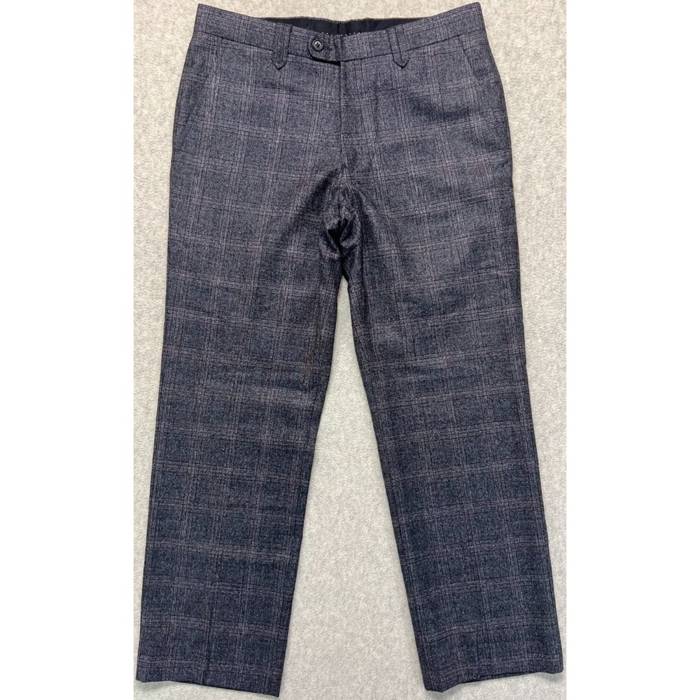 John Varvatos Mens Soho Fit Straight Leg Dress Pants Gray Plaid Career 32R